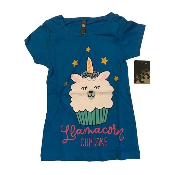 Girl's size 10-12 Short Sleeve T-shirt Llamacorn Cupcake Studio 3 NEW - Picture 1 of 1